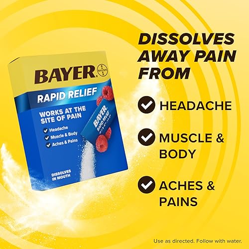 Miniatura 2 de Bayer Rapid Relief Powder Packs with Aspirin & Caffeine, Dissolvable Fast Acting Pain Relief for Headache, Muscle and Body Pain, Raspberry Flavor