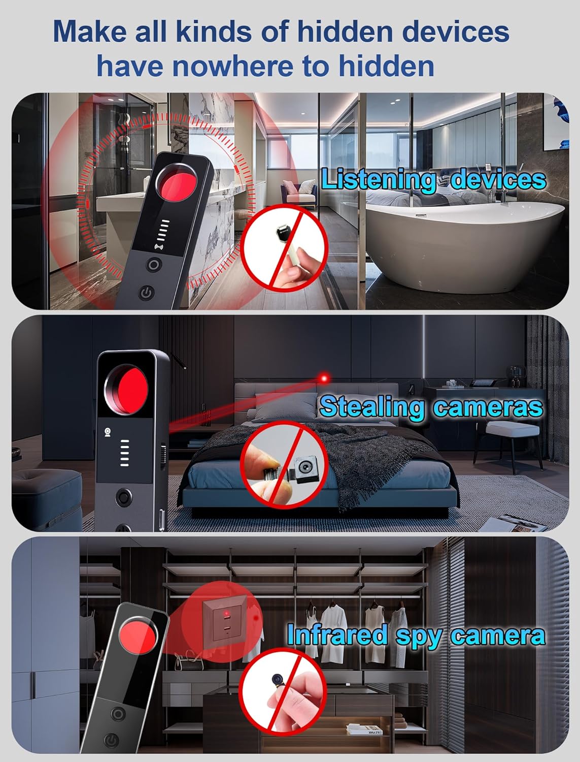 Hidden Camera Detectors, Spy Camera Detector, GPS Tracker Detector, Bug Sweeper Device and Listening Device Detector for Travel, in Car, Office, Hotel - Image 2