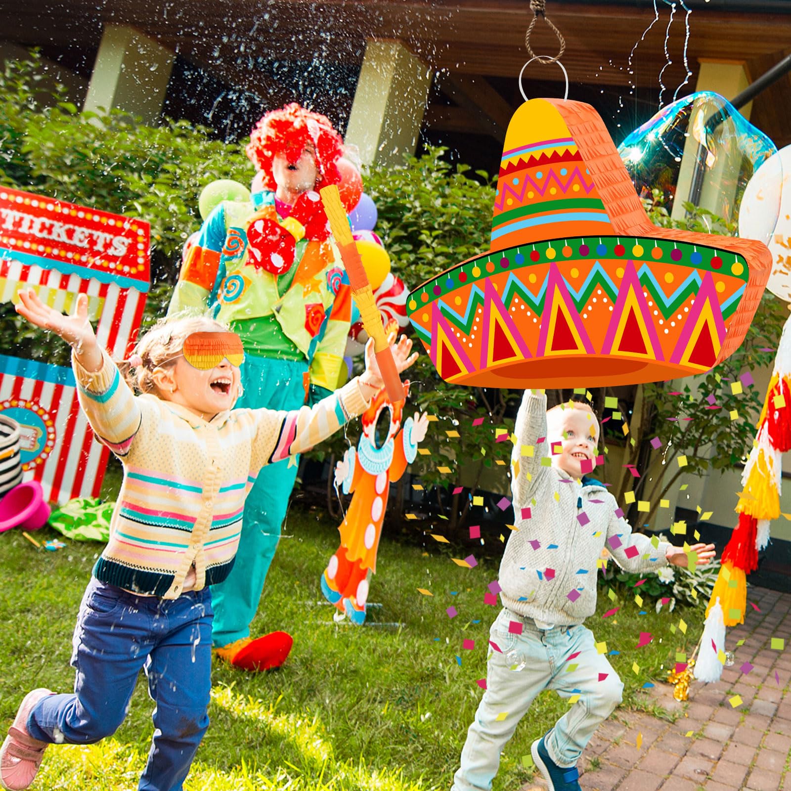 Hooqict Piñata mexicaine avec bandeau pour les yeux et bâton de chauve-souris pour décoration de fête, carnaval, Cinco de Mayo pour enfants et adultes