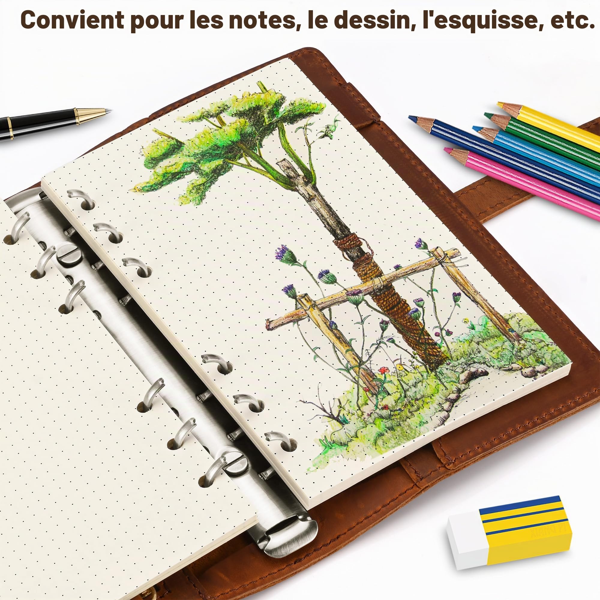 Lot de 2 paquets de papier quadrillé A6, 100 g/m² d'épaisseur, perforé à 6 trous, recharge de papier à pois A6 pour agenda/classeurs/organiseur, 80 feuilles (160 pages), 17 x 10,5 cm, beige