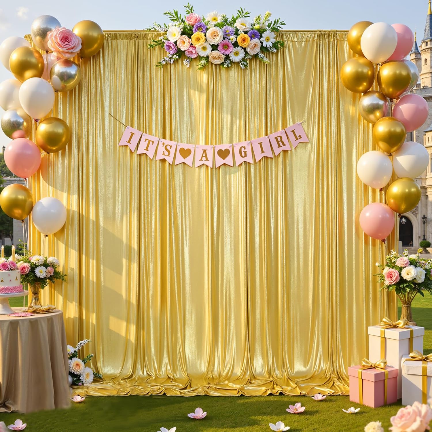 10x10ft Gold Backdrop Curtains Wedding Party Glitter Sequin Curtain Backdrop Fabric Shimmer Drapes Backdrop Bridal Baby Shower Birthday Christmas Photoshoot Background Photography 5x10FT，2 Panels