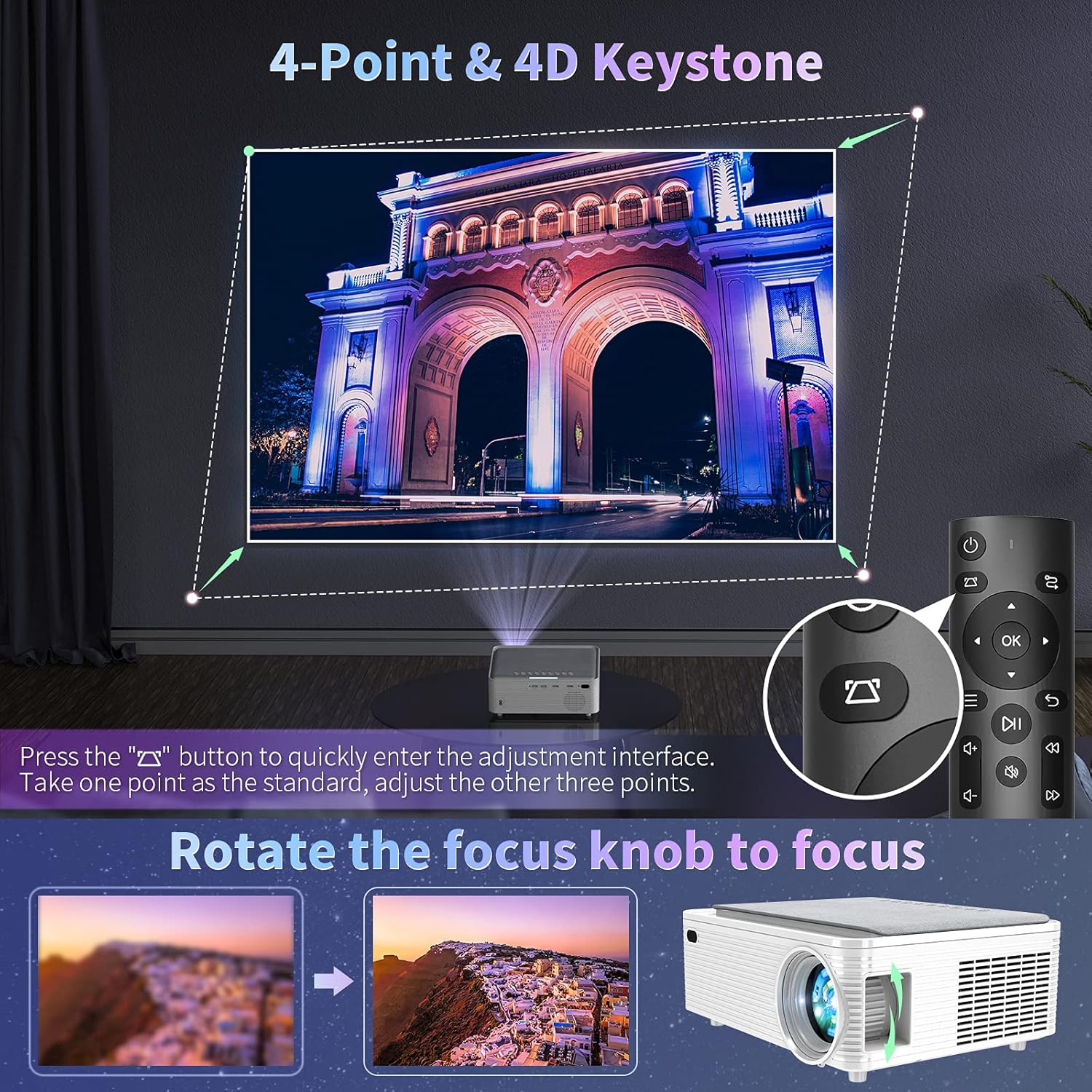 WISELAZER TV Projector Native 1080P Home Cinema Video Projector