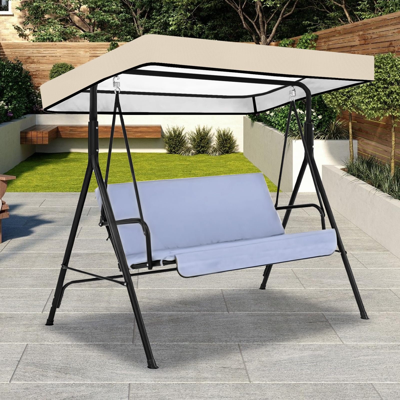 Housse de toit pour balancelle hollywoodienne - 213 x 122 x 18 cm - Toit de rechange pour balancelle - 3 places - Tissu Oxford 210D imperméable - Pour balançoire - Beige