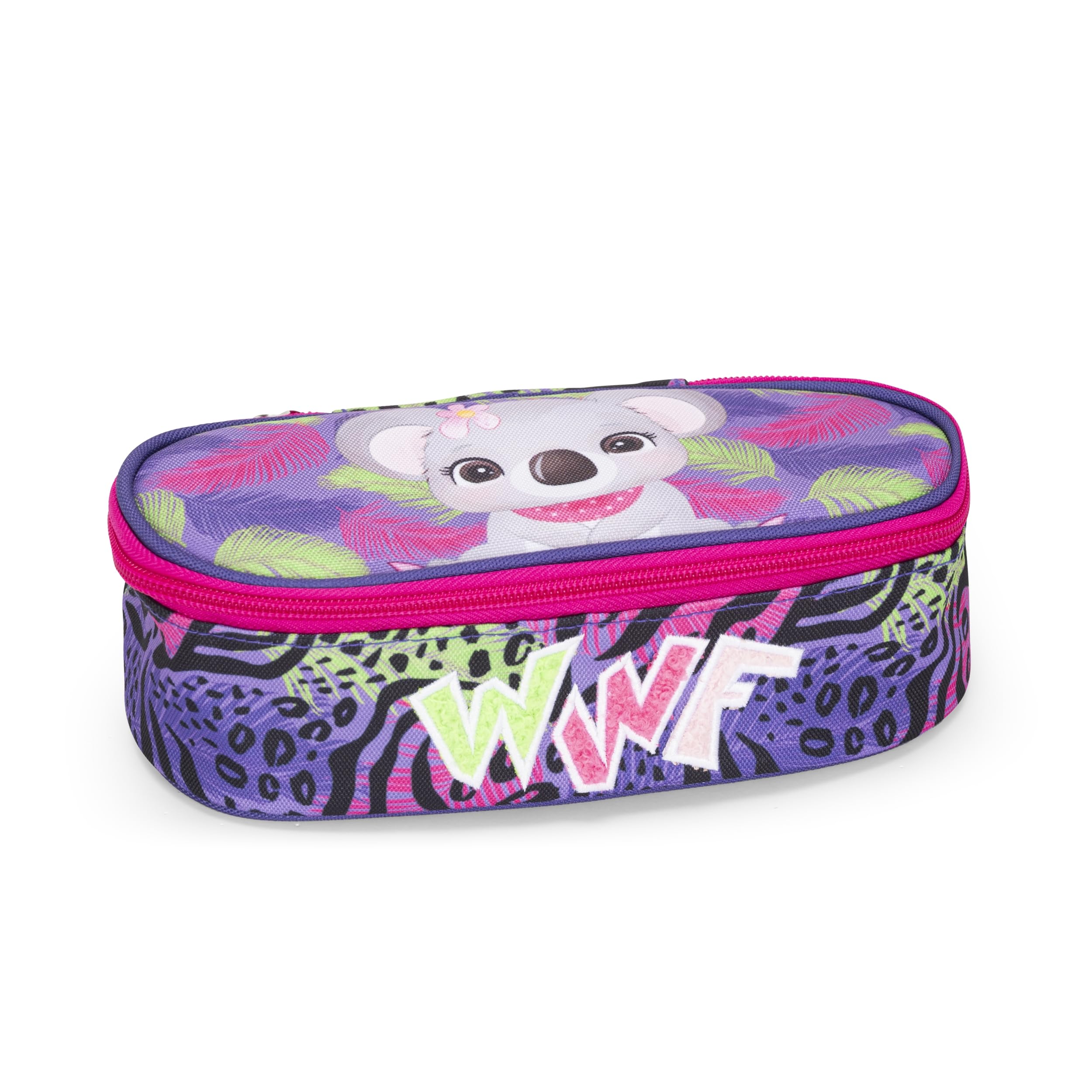 WWF – Estuche escolar oficial WWF, estuche ovalado para niños y jóvenes, ideal para guardar la papelería, con divisor interior con trabillas elásticas y práctico cierre de cremallera, 22 x 7 x 9,5 cm,