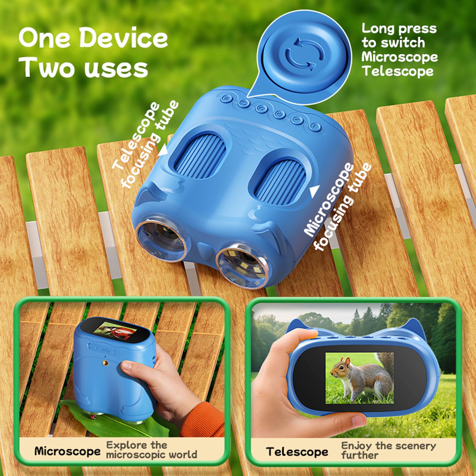 Microscopio 2 en 1 para niños, prismáticos 1000X 1080P, cámara de mano, miniscopio con pantalla de 2 pulgadas, lupa portátil de mano, regalos educativos de ciencia para niños y niñas de 3 a 12 años