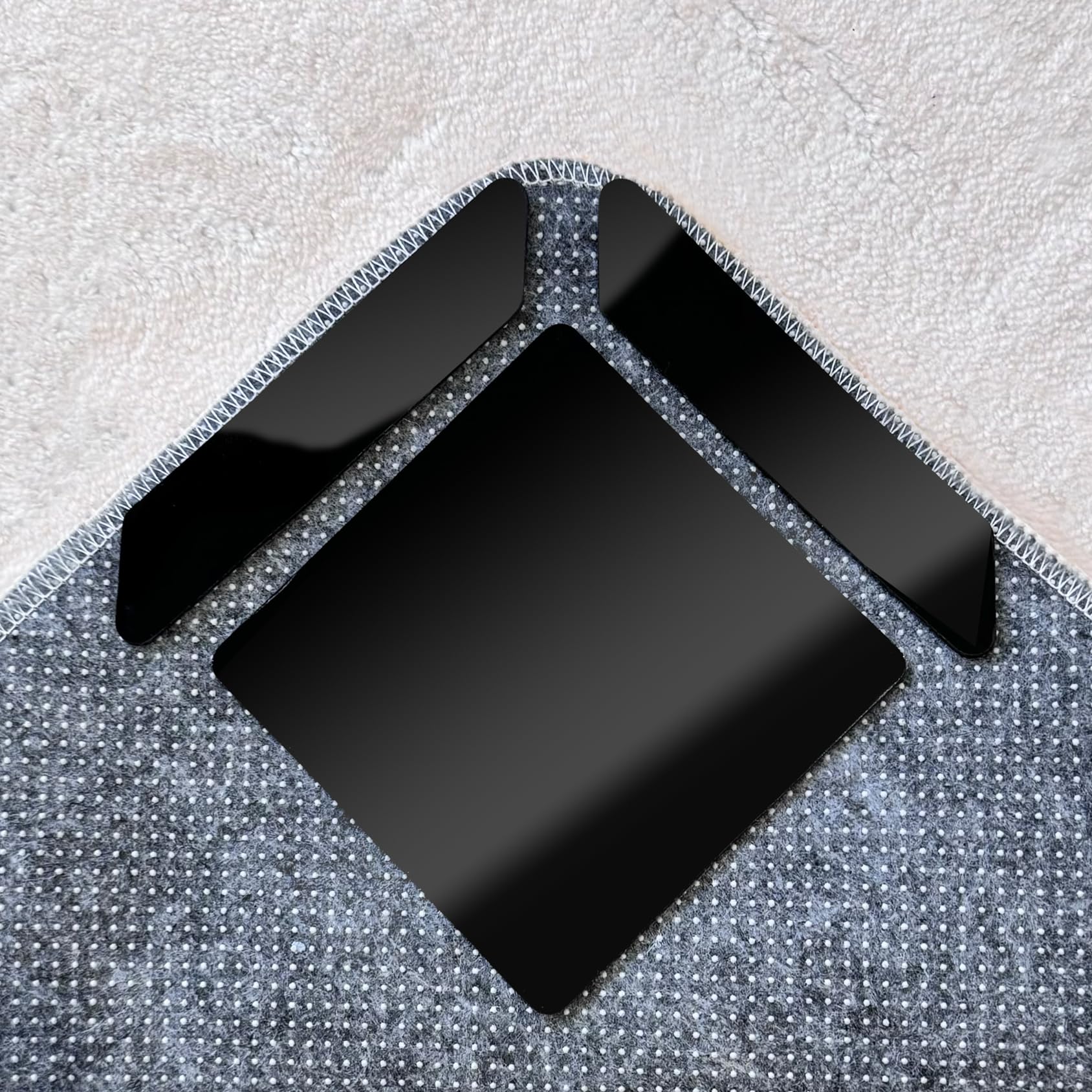 12 Pcs Rug Gripper Pads, Reusable and Washable Rug Tape, Non Slip Rug Pads for Hardwood, Double Sided Reusable Under Rug Anti Slip Grips, Keep Corners Flat(Black)