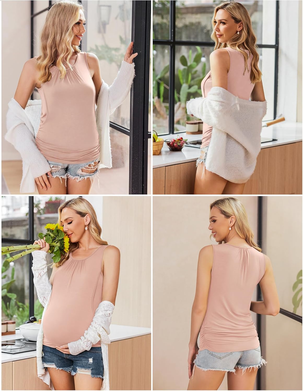 Ekouaer Women's Nursing Tank Tops for Breastfeeding 3 Packs Maternity Shirts Double Layer Pregnancy Clothes S-XXL - Image 2