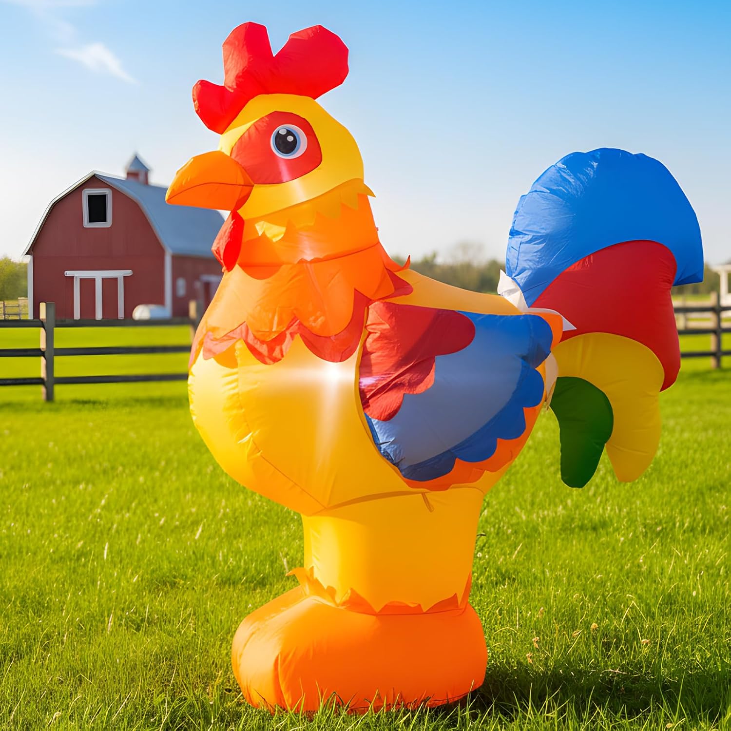 4FT Inflatables Christmas Spring Farm Ranch Blow up Animals Cute Rooster Decorations with LED Light Indoor Outdoor Yard Graden Party Lawn Holiday Decor