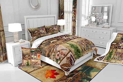 Miniatura 84 de Juego de ropa de cama de caza de ciervos, decoración de granja, pato, reno, oso, animales del bosque, vida silvestre, funda de edredón Queen