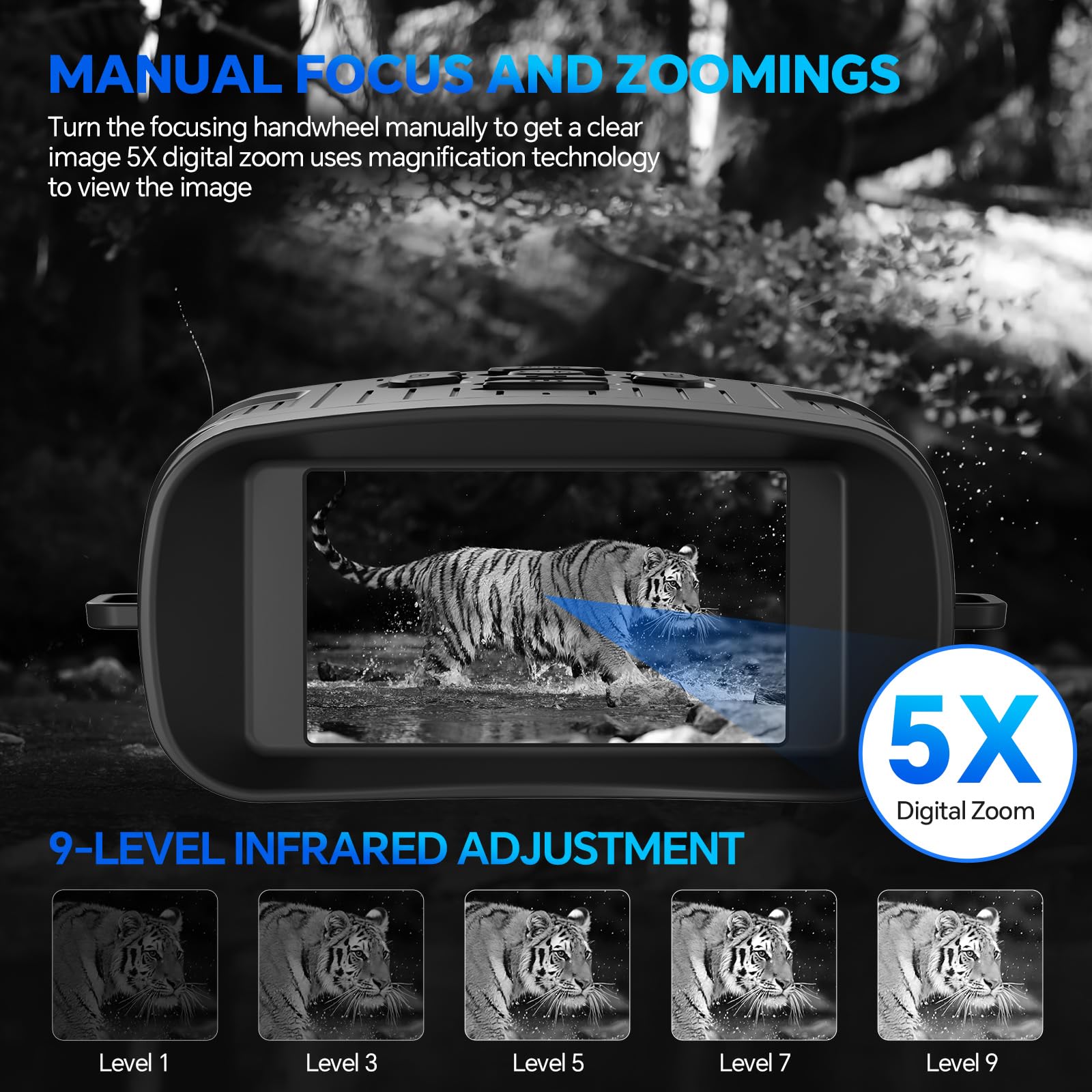 Binocolo Visione Notturna,4K HD 36MP Visore Notturno Digitale Infrarossi con 3.0" TFT HD LCD, 2000mAh Ricaricabile, Zoom Digitale 5X, Per Caccia, Birdwatching, Campeggio, con Scheda 32GB