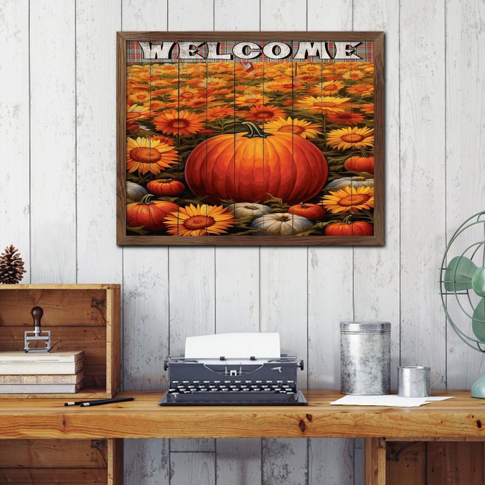 Cadre en bois de décoration moderne avec citrouille d'automne - 8