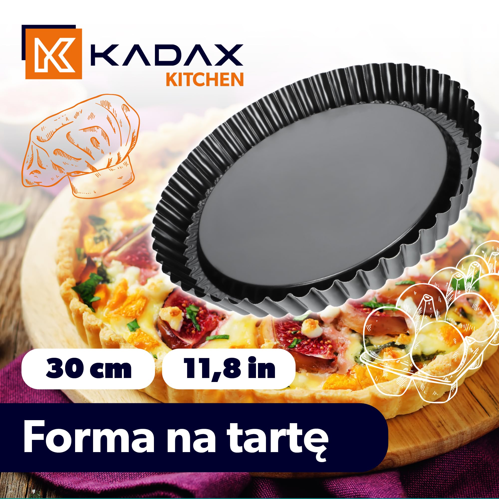 KADAX Foremka do tarta, do tarta, tortelety, z ocynkowanej i nieprzywierającej warstwy blachy, w 3 rozmiarach, okrągła forma do tortu owocowego (Ø 30 cm, czarna)