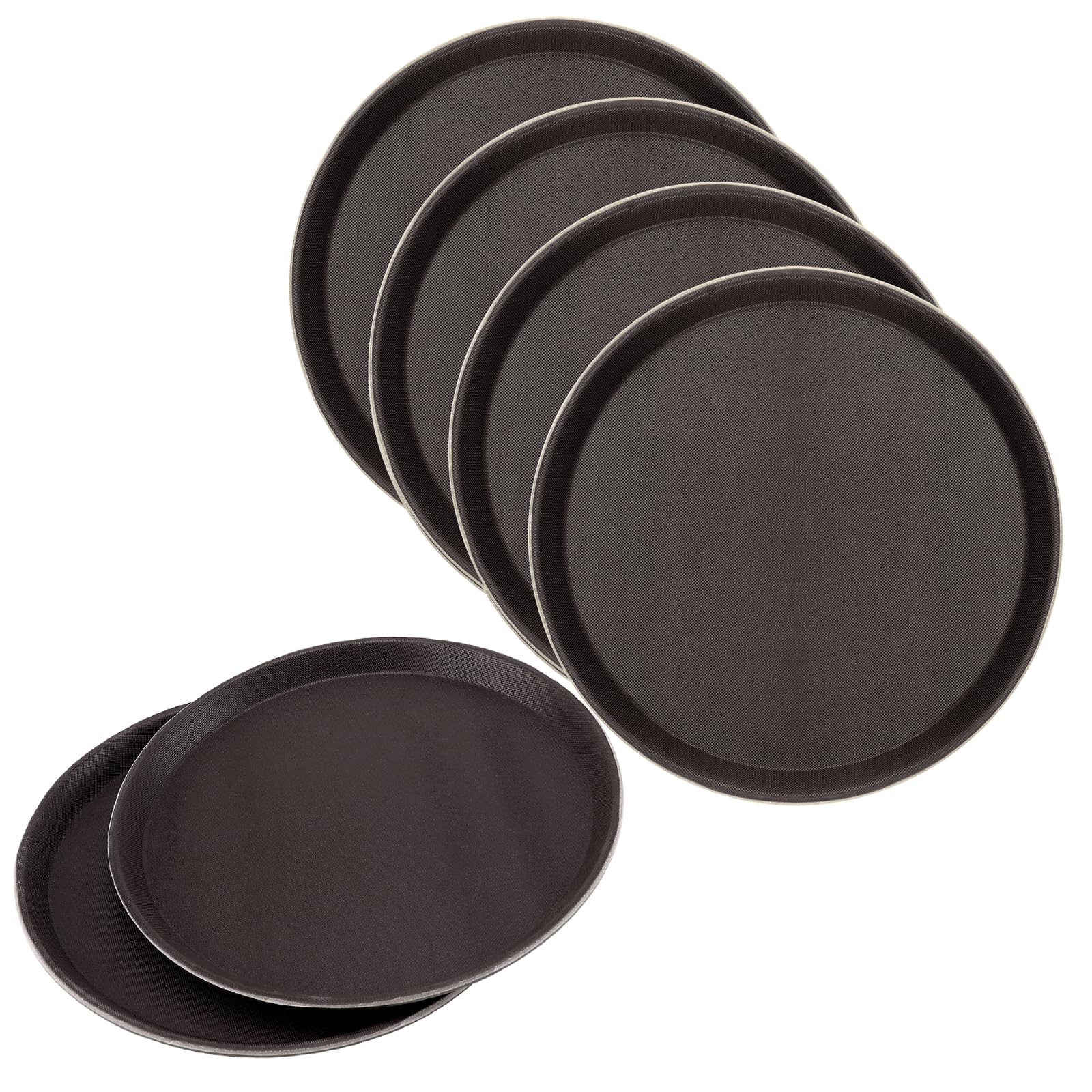 6 Pezzi Vassoio da Portata Rotondo Antiscivolo in Plastica 28 cm, Facile da Pulire, per Cucina, Caffè, Bar e Ristorante (Marrone)