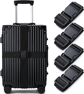 Luggage Straps for Suitcases 4 Pack, TSA Approved Travel Essentials, Luggage Strap for Travel Suitcase & Bag Closure and for Easy Identification, Travel Accessories for Safety & Convenience (Black)