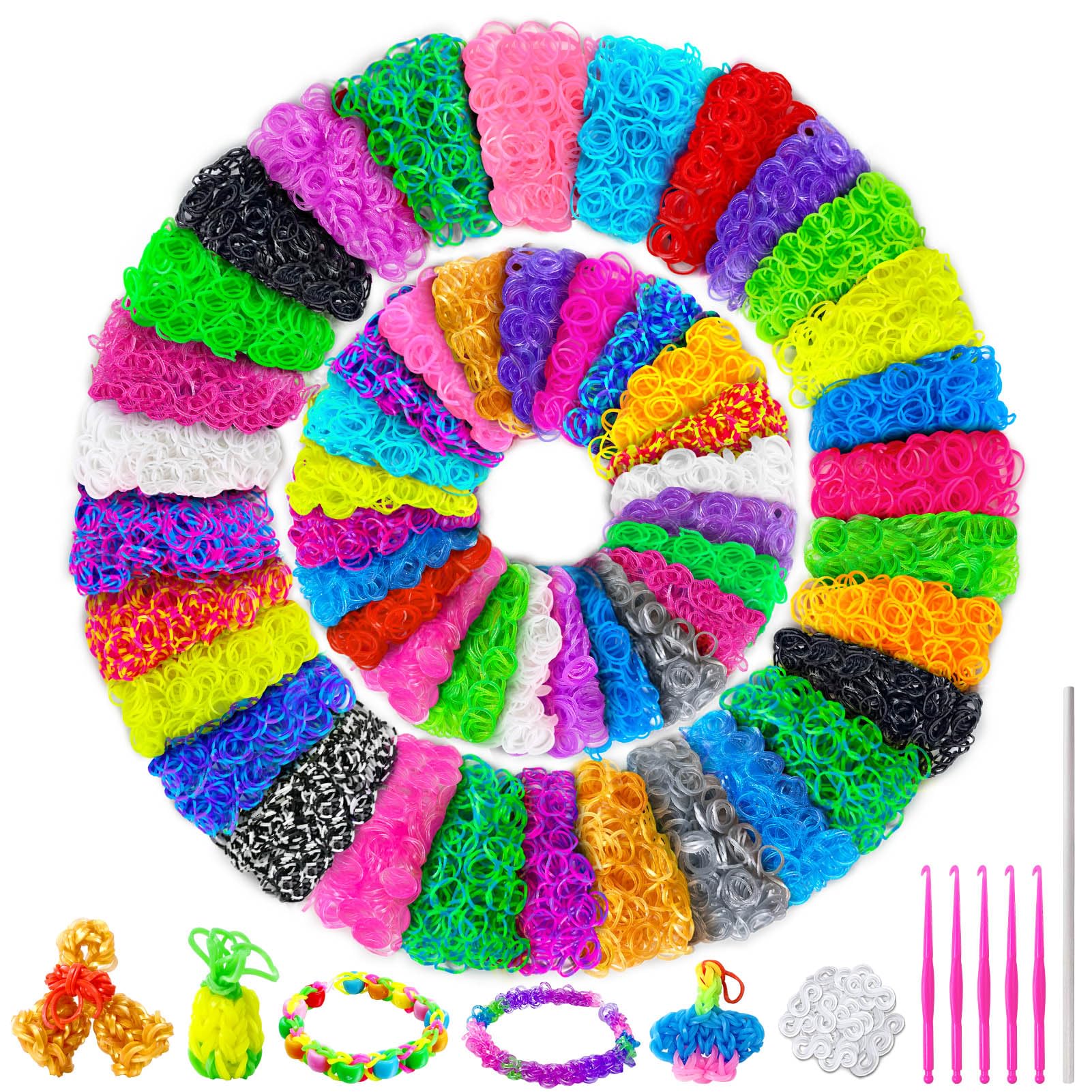 ROSHUKG 50 Farben Loom Bänder Set, 5300 Gummibänder Nachfüllset mit Leuchtenden Gummibändern für Kinder Mädchen Jungen