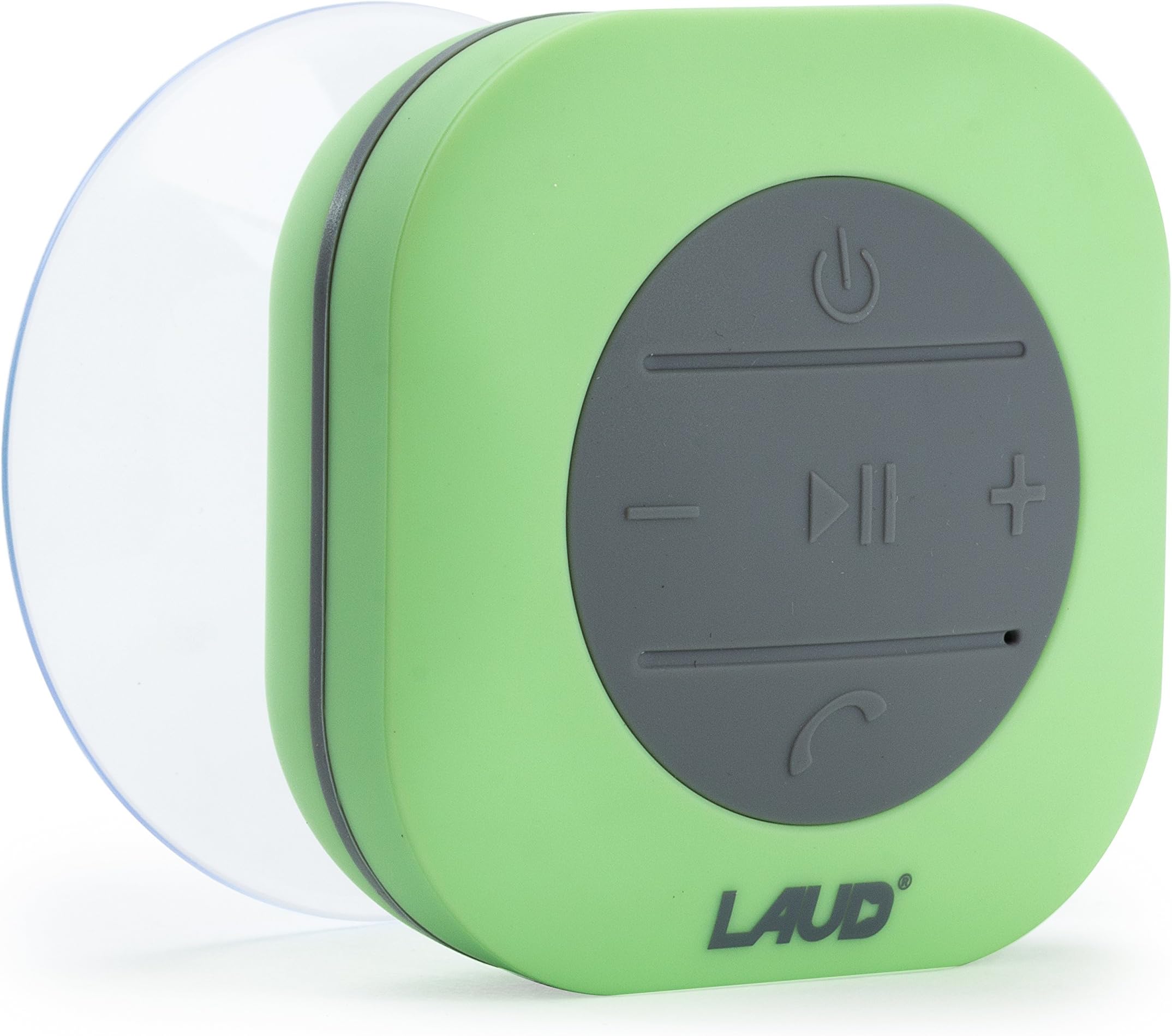 Laud Portable Bluetooth Shower Speaker - IPX4 Waterproof - Super Strong Suction Cup - Built In Mic For Hands free Calling - 6-Hour Music Playtime - Water Resistant Rubber (Green)