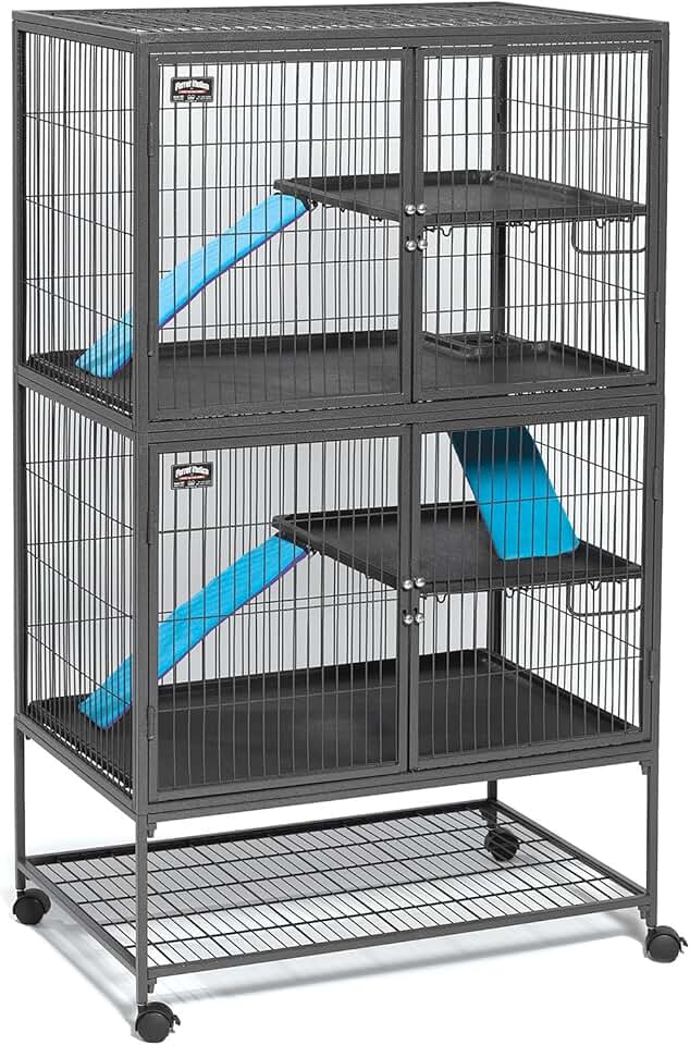 MidWest Homes for Pets Ferret Nation Double Unit Small Animal Cage, 4 Tiers, Includes Pans, Shelves, Ramps & Covers, for Ferrets & Small Animals