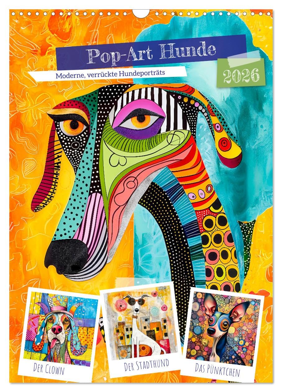 Pop Art Dogs - Modern, crazy dog portraits UK-Version (Wall Calendar 2026 DIN A3 Portrait), CALVENDO 12 Month Wall Calendar โ image 1