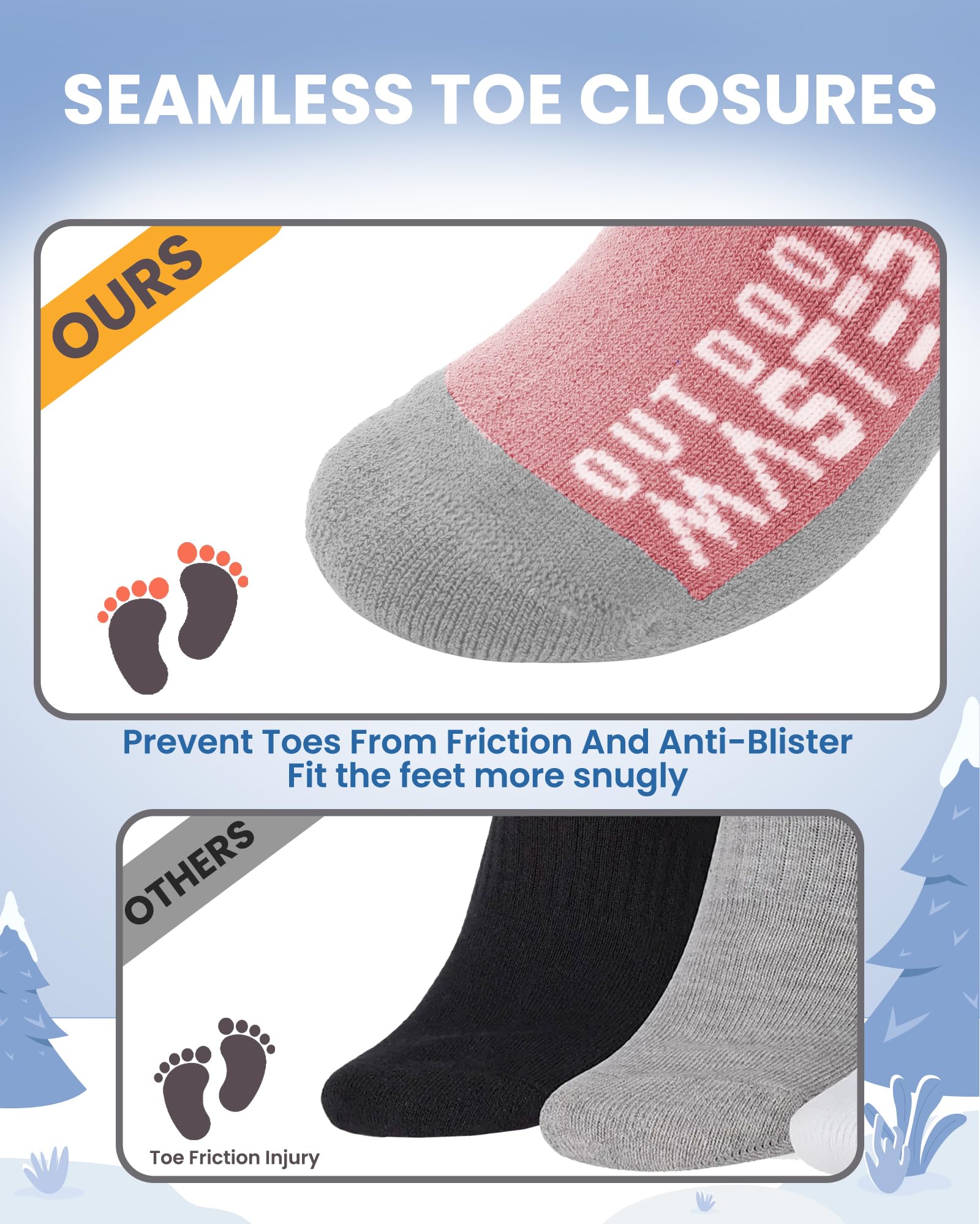 OutdoorMaster 2 Pares Unisex Lana Merino calcetines de Esquí Para Chicos & Niñas, Niño Calcetines Invierno Snowboarding Transpirables para Deportes al Aire Libre con Diseño OTC/Puño Antideslizante