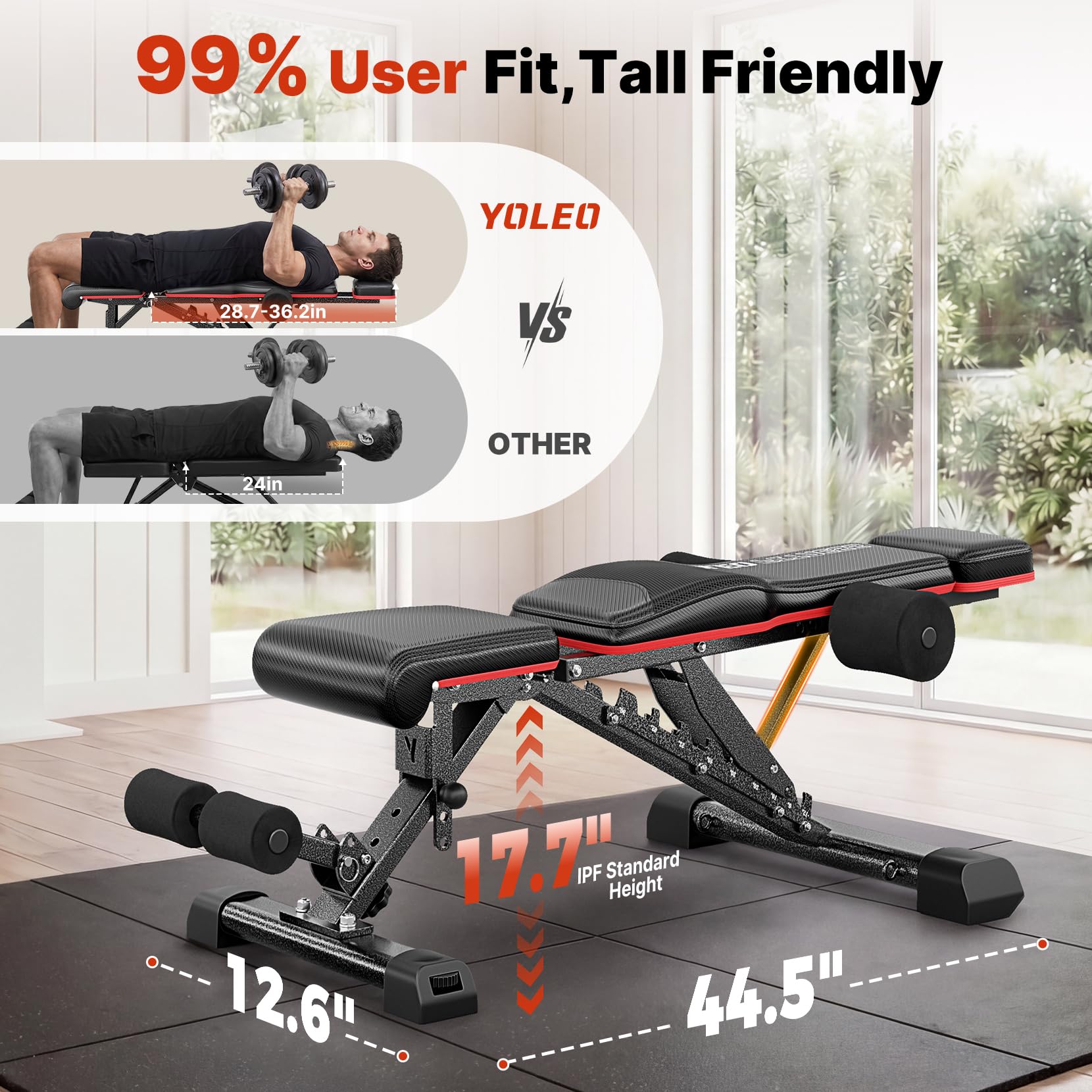 YOLEO Adjustable Weight Bench with Bench Press Stand, Foldable Workout Bench with Extended Head/Elbow Pad(for Users up to 7')