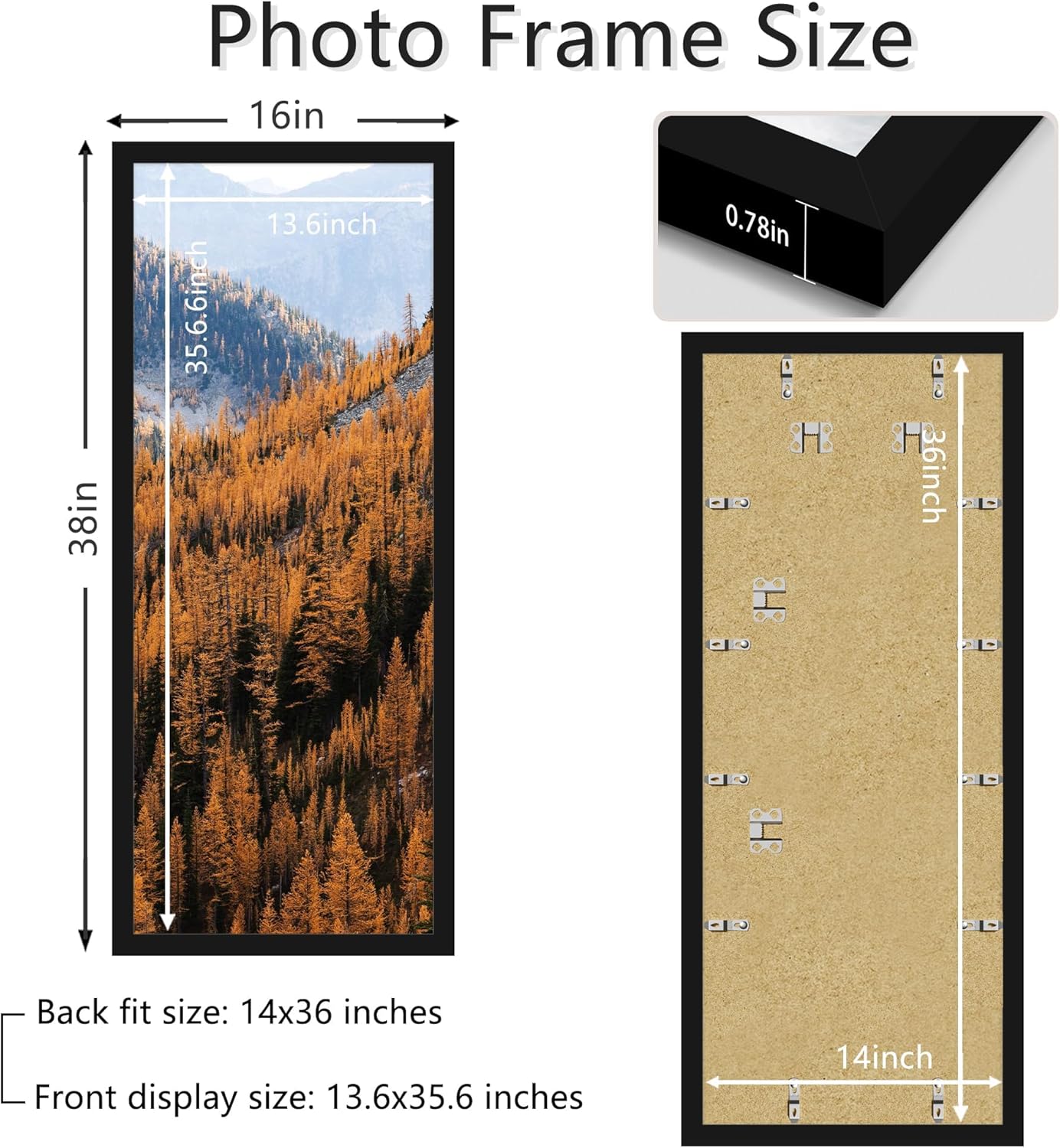 Picrit 14x36 Poster Frame, Photo Frame for Wall Mounting Display, Black Black 14x36