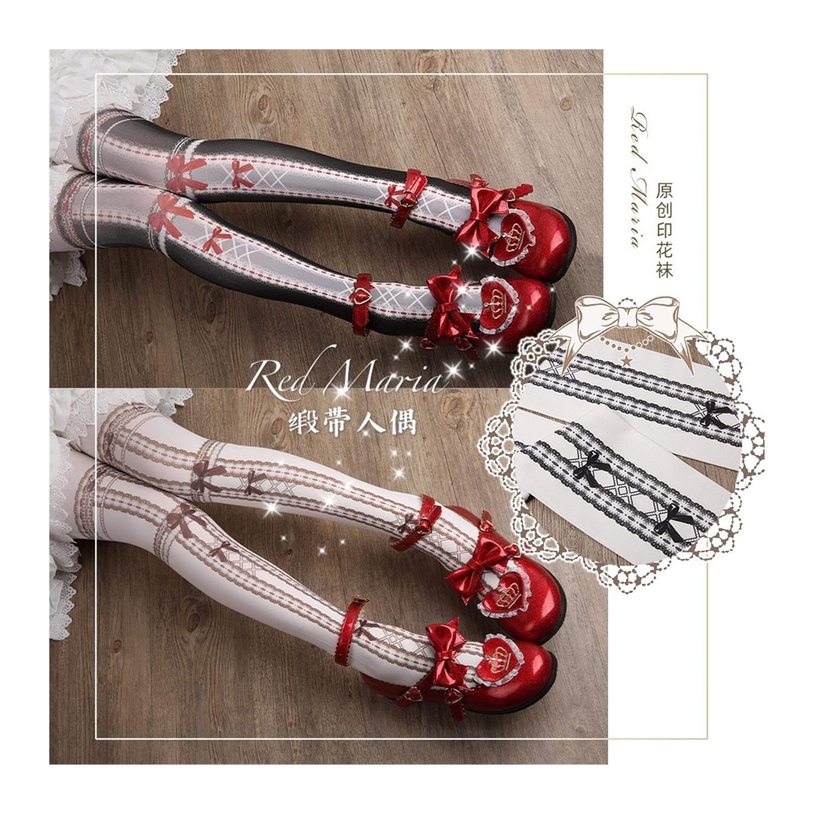 Ribbon Socken Lolita Socken Lo Socken Spitze Strumpfhosen Warm (Color : Black Red, Size : One Size)