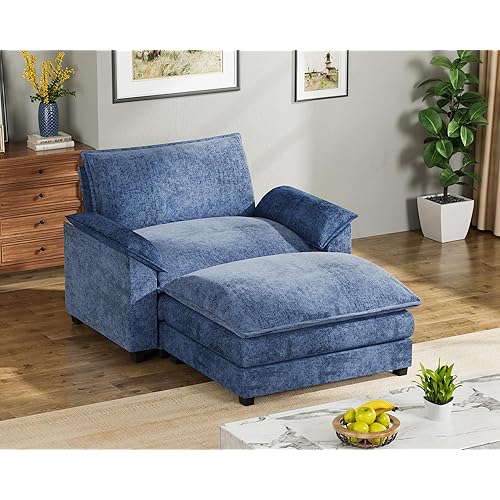 Homall 40" Modular Sectional Sofa, Single Sofa Couch with Reversible Ottoman, DIY Combination Chenille Deep 1-Seat Cloud Couch for Living Room, Apartment (Dark Blue, Single Sofa Chair)