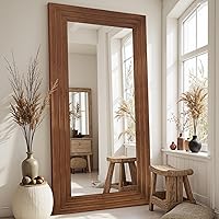 Vista 20 de Espejo de longitud completa, espejo de madera de 71 x 32 pulgadas, espejo de piso de madera con soporte, espejos de pie de gran tamaño, espejos