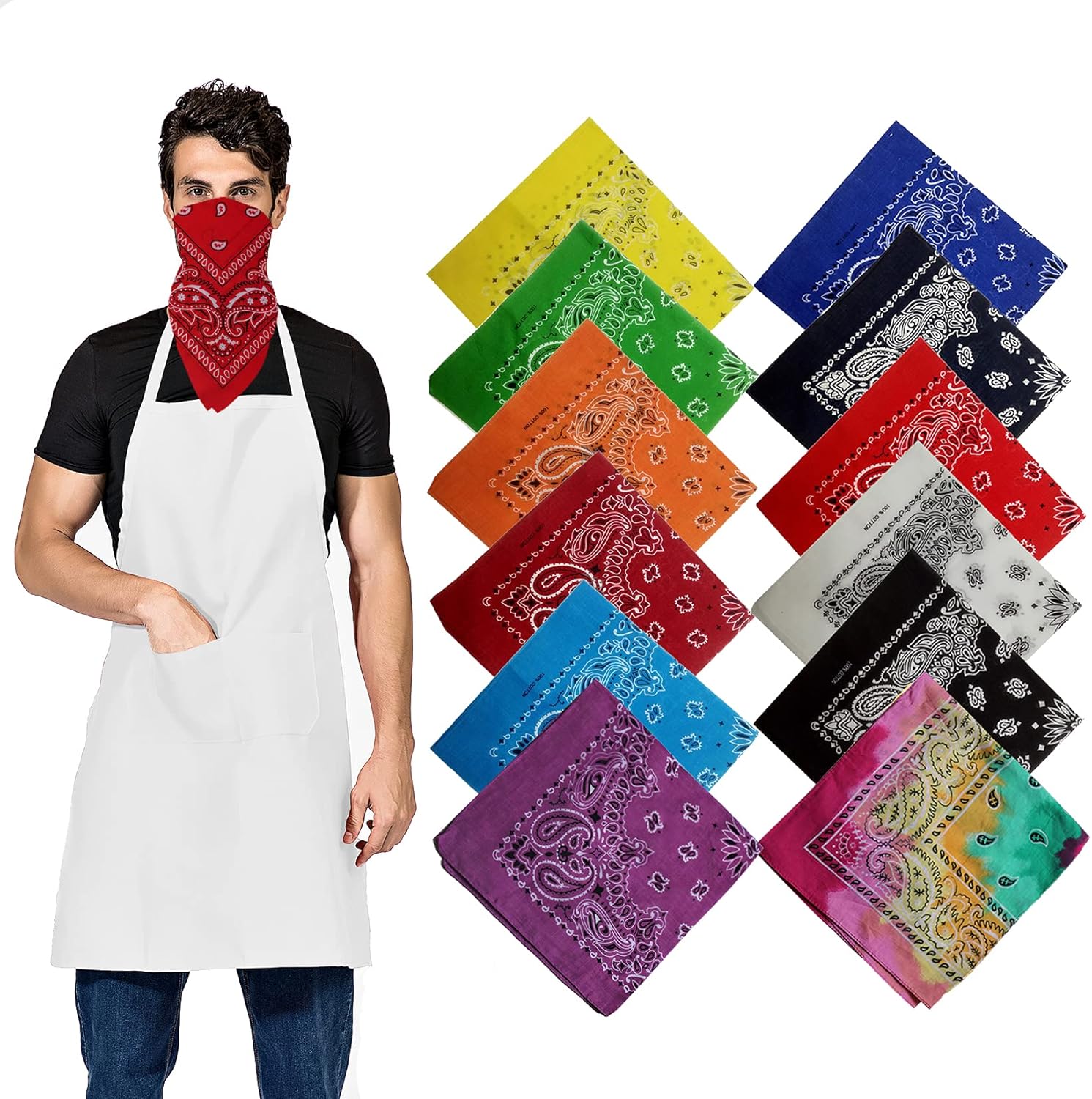 One Dozen Paisley Bandanas for Men Women,100 Cotton Cowboy