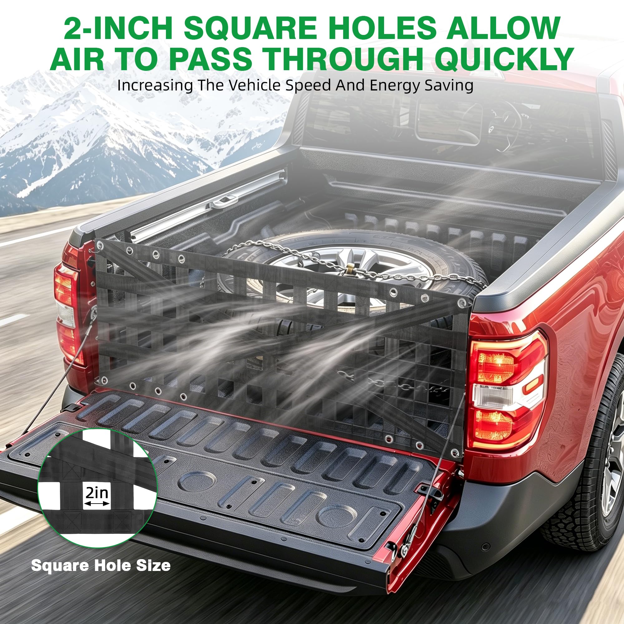 Strapazierfähiges Heckklappennetz für Pickup-LKW-Bett, 152,4 x 45,7 cm, mit 4 verstellbaren Schnallenriemen, langlebiges Heckklappen-Gepäcknetz für Anhänger, Pickup, Boot, Jeep, SUV