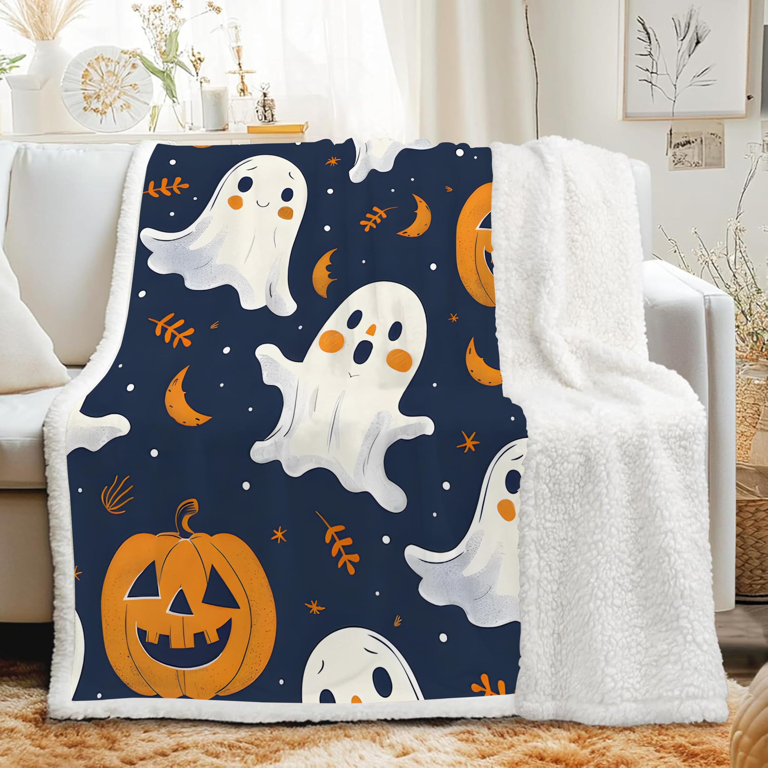 Plaid polaire Halloween 120x200 cm couverture sherpa chaude et douillette lit 1 personne