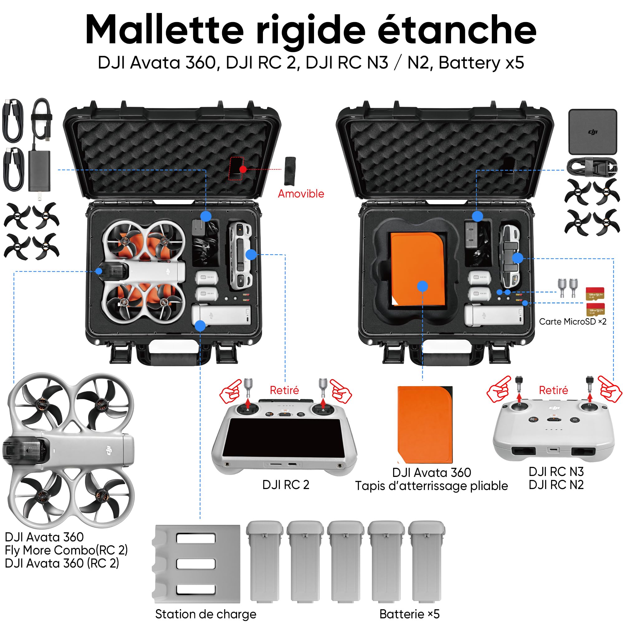 LEKUFEE Valise de Transport Rigide étanche pour Drone DJI Avata 360,Bundle Fly More (RC 2), DJI RC 2/RC N3/N2, 5 Batteries, hub de Charge et Autres Accessoires (étui Uniquement)