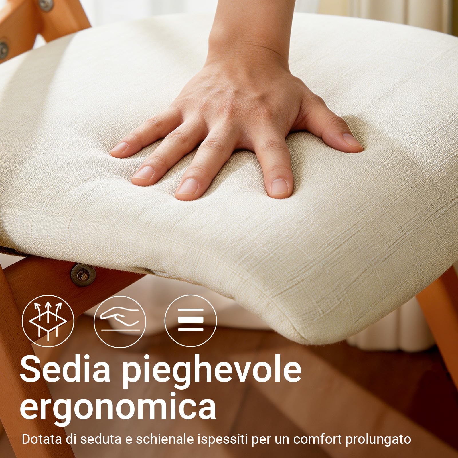 SoBuy Sedia Pieghevole in Legno Set da 2 Poltrona Imbottita da Cucina, Sedie da Interno per Ufficio, Balcone, Giardino – Sedie Pieghevoli Salvaspazio Richiudibili in Faggio, Bianco FST92-Wx2