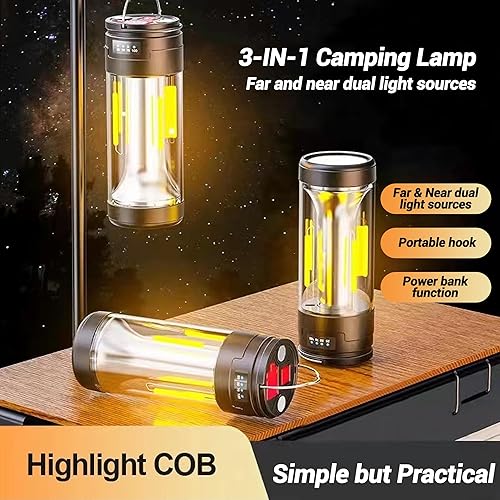 Miniatura 4 de Linterna de campamento recargable, linterna de luz de campamento con magnético, banco de energía, modo de luz SOS blancocálidorojo para emergencias,