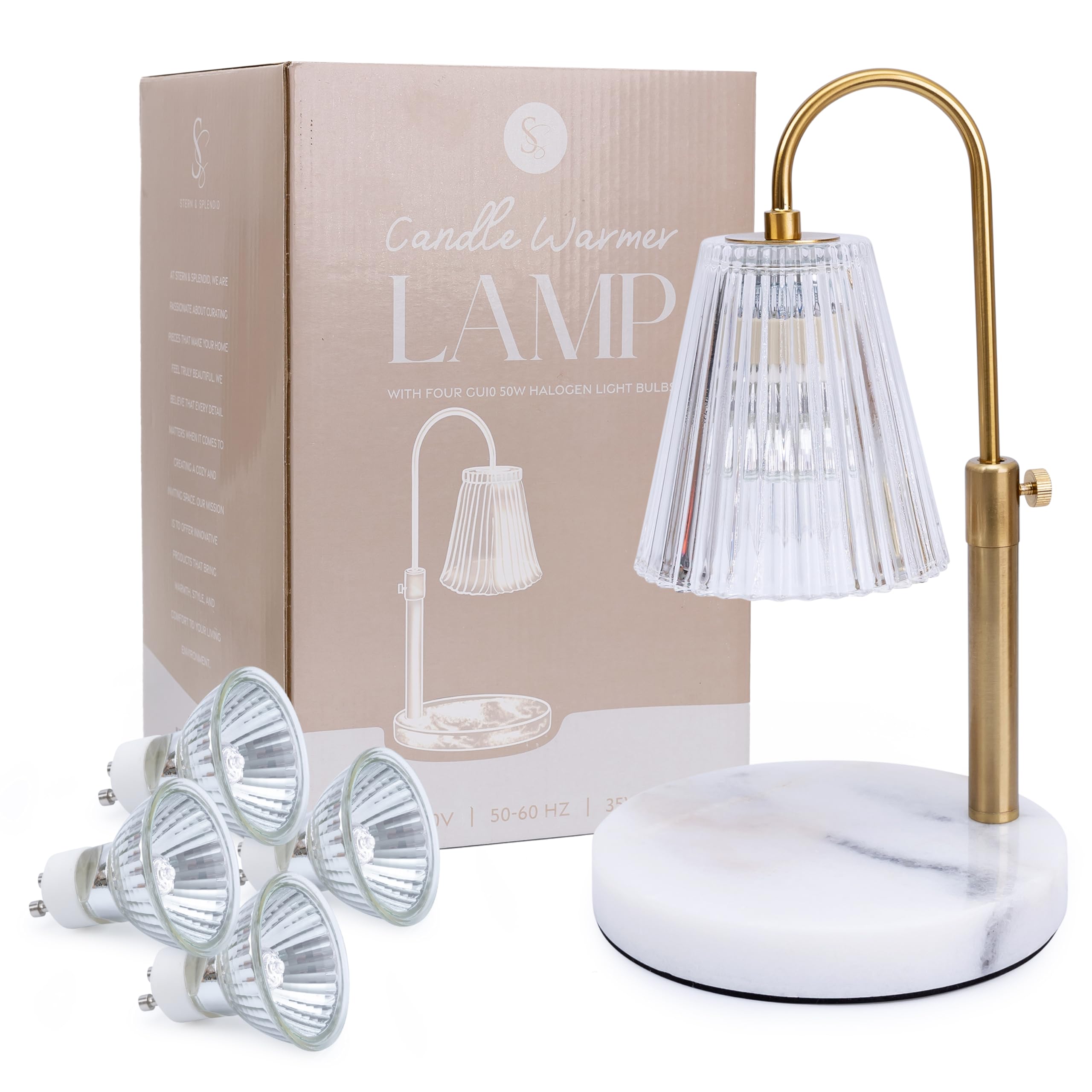 Lampada riscaldante senza fiamma per candele in vaso grande e piccola - riscaldatore per candele elettrico con base in marmo grande e altezza regolabile - melter candela con timer e 4 lampadine