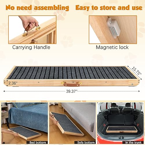 Miniatura 5 de Rampa plegable para perros, 4 niveles, ajustable, de madera, portátil, para gatos, con superficie antideslizante para cama, automóvil, sofá, SUV,