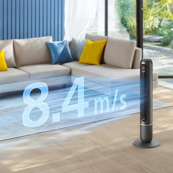 Philips akıllı vantilatör 7000 Serisi, güçlü 8,4 m/s, ultra sessiz 22 dB, enerji tasarruflu, uyku modu, 12 hız kademesi, sıcaklık göstergesi, 12 saat zamanlayıcı, 80° salınım (CX7550/01)