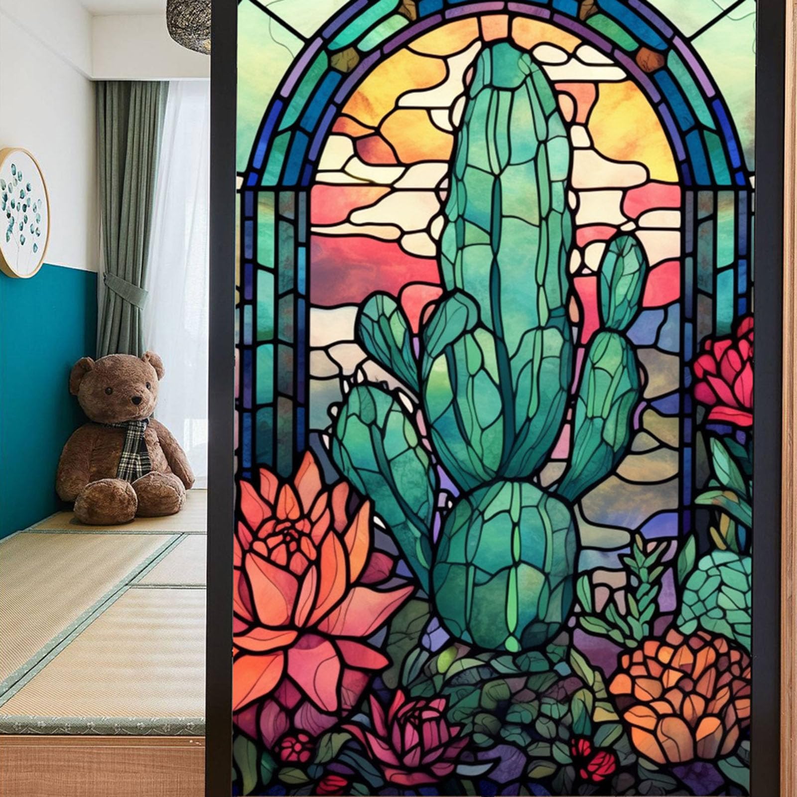 WAZUBC 2 Pcs Stained Glass Window Film, 45 * 100cm Static Cling PVC Matte Window Film Privacy Film for Window Glass Living Room Home Party Decoration (Style L)