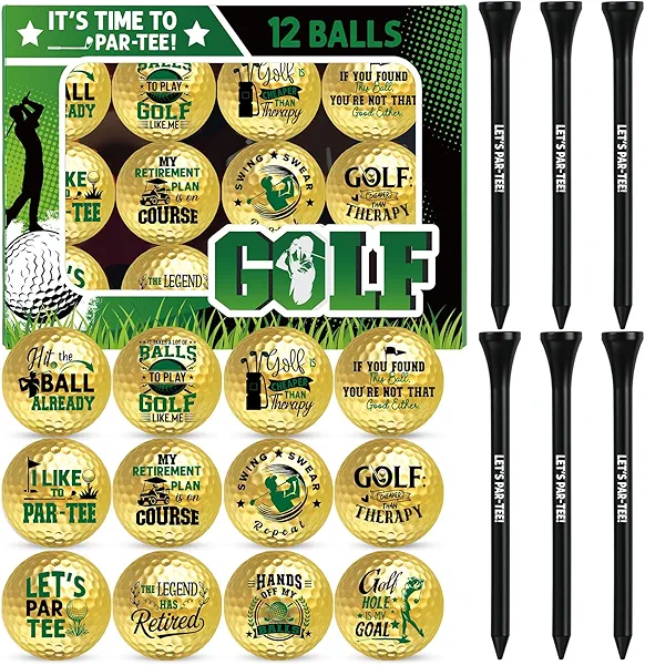Lunmon 19 Pcs Funny Golf Balls Set Golf Retirement Gifts for Women Men with 12 Practice Balls 6 Tees and Gift Box for Mother Father Boss Coworker Employee Husband Grandpa Golfers Lovers (Gold,Funny)