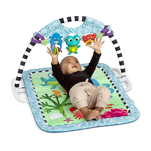 Miniatura 2 de Baby Einstein Neptune's Discovery Reef Baby Tummy Time - Barra de juguetes para gimnasio con tapete suave y cómodo, 65 melodías y canciones y