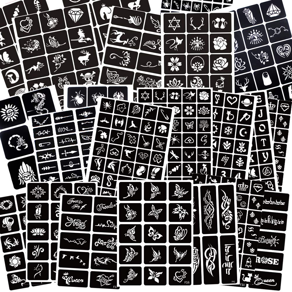 Buy Xmasir 22 Sheets Glitter Temporary Tattoo Stencil Set, 400pcs