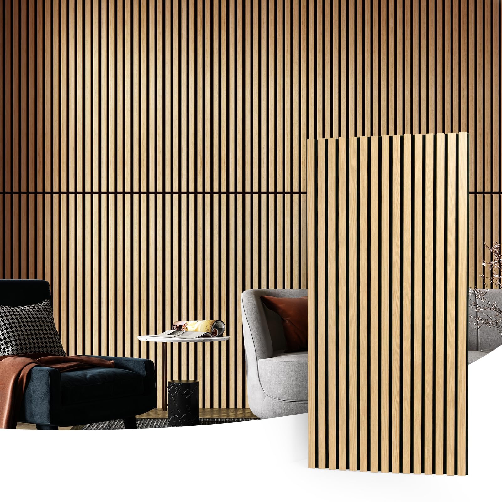 2 Wood Slat Acoustic Panels for Wall and Ceiling - 3D Fluted Sound Absorbing Panel with Wood Finish 120 X 60