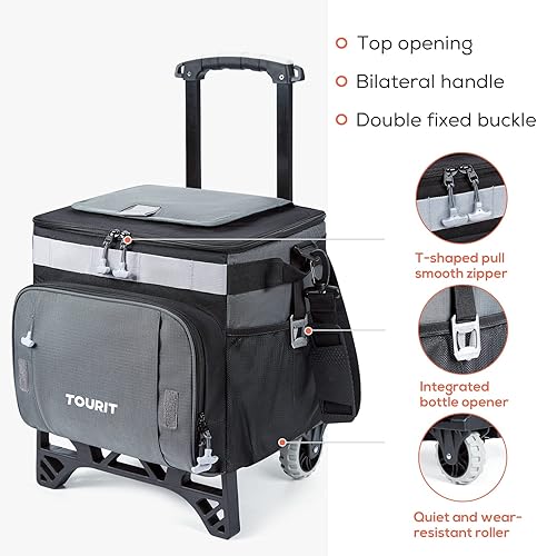 Miniatura 5 de TOURIT 50-Can Collapsible Rolling Cooler Leakproof Insulated Soft Cooler Bag with Wheels and All-Terrain Cart for Beach, Camping, Patio Travel,