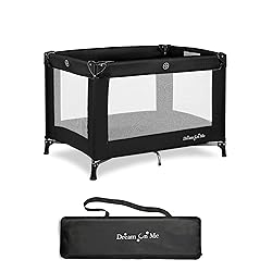 Dream On Me Nest Portable Playard in Black with Carrybag an Shoulder Strap, Lightweight, Packable and Easy Setup Baby Playard, Breathable Mesh Sides and Soft Fabric - Comes with a Removable Padded Mat