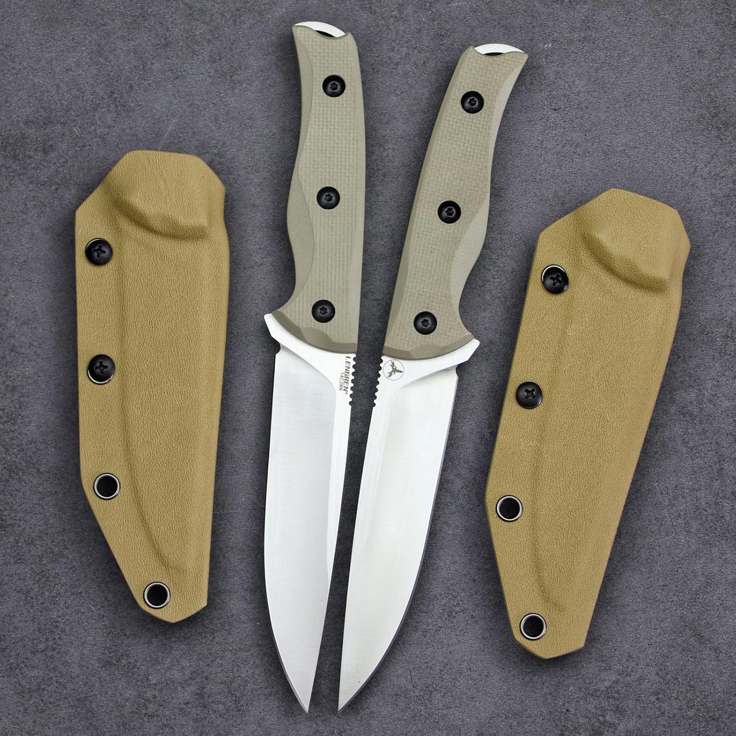LR-779 Fixed Blade Tactical Knife, 14C28N Steel, G10 Handle, Kydex Sheath Survival EDC for Outdoor Camping Hunting (Khaki)