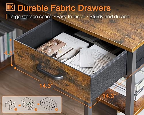 Miniatura 4 de ODK Escritorio pequeño para computadora de oficina: mesa para el hogar con cajones de tela y estantes de almacenamiento, escritorio moderno,
