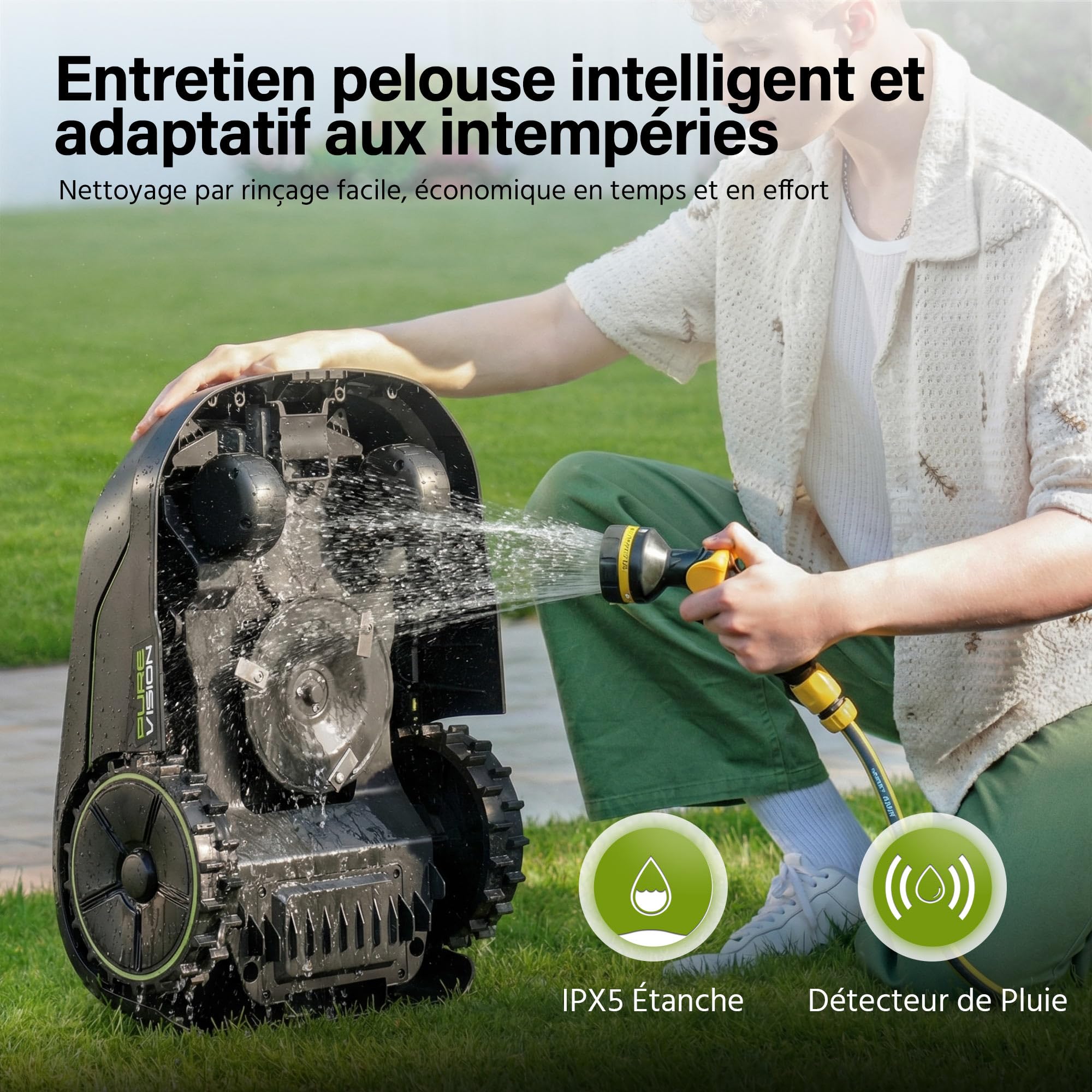 SUNTEK Robot Tondeuse sans Fil Périphérique - Robot Tondeuse IA + Vision pour 250 m², Technologie IA Caméra, Pente jusqu'à 35°, Étanchéité IPX5, Cartographie Automatique, Contrôle APP