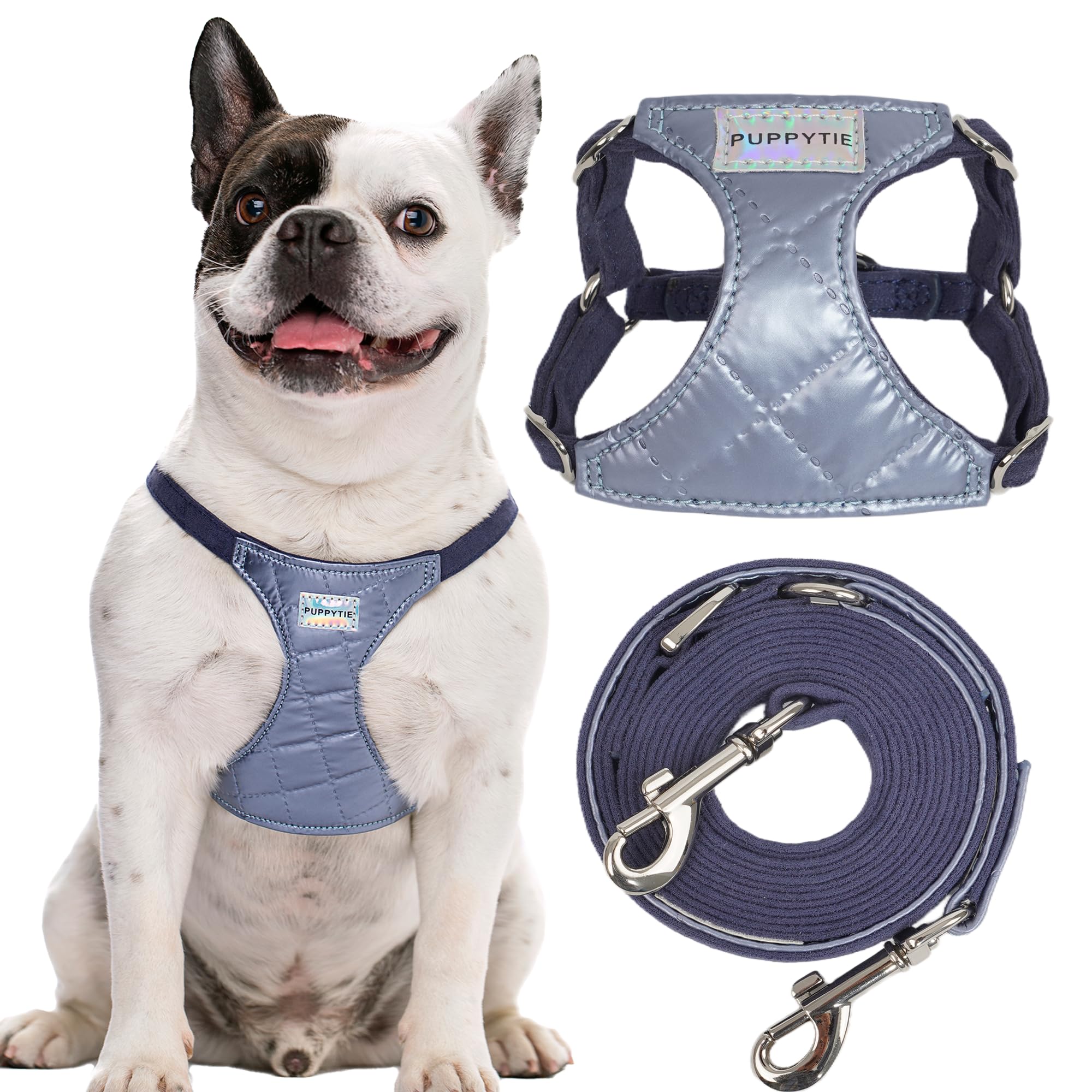 Puppytie - Pettorina anti-tiro con guinzaglio multifunzione per cani, morbida e regolabile, anti-soffocamento e anti-fuga, blu galassia lucido, XXS | Pettorina per cani di piccola taglia, pettorina per cani di piccola taglia, morbida, leggera e regolabile