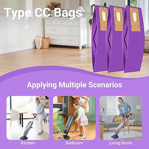 Miniatura 9 de Paquete de 12 bolsas verticales de repuesto para aspiradora CC HEPA color morado, parte AK1CC6H, aptas para todos los modelos Oreck Elevate X3, X5,
