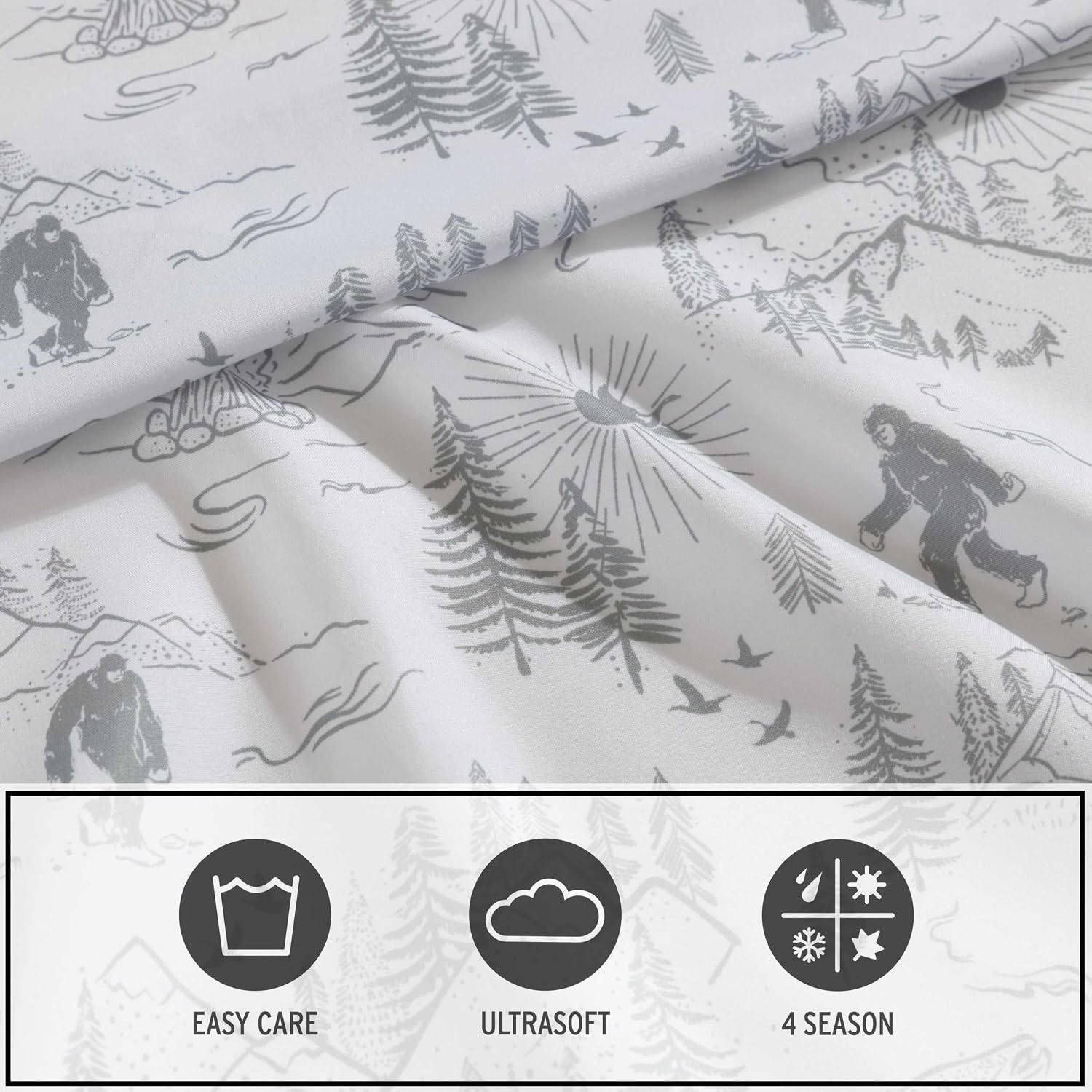 Eddie Bauer Kids - Twin Sheet Set, Ultra-Soft Microfiber Bedding with Fully Elastic Fitted Sheet, Kids Bed Set with Pillowcase, Easy Care Bedding (Big Foot Hiking Trip)